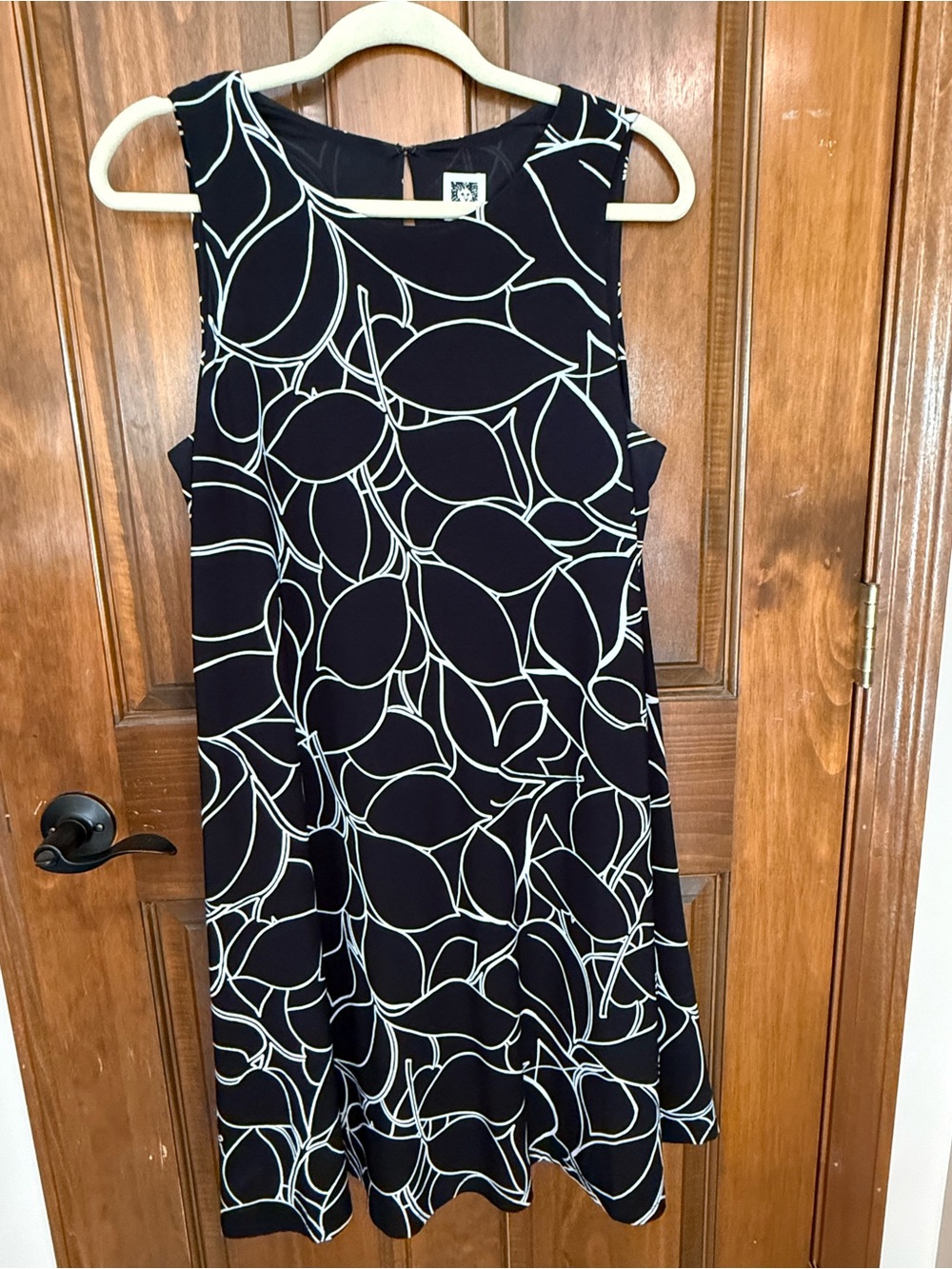Anne Klein Black Midi Dress with White Leaf Outline